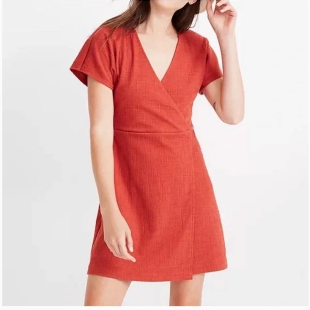 Madewell Burnt Orange Faux Wrap Dress